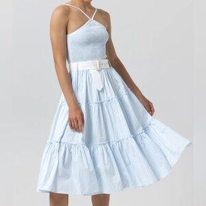 Lusana Arlen dress tailor stripe Striped Blue Sundress with White Belt